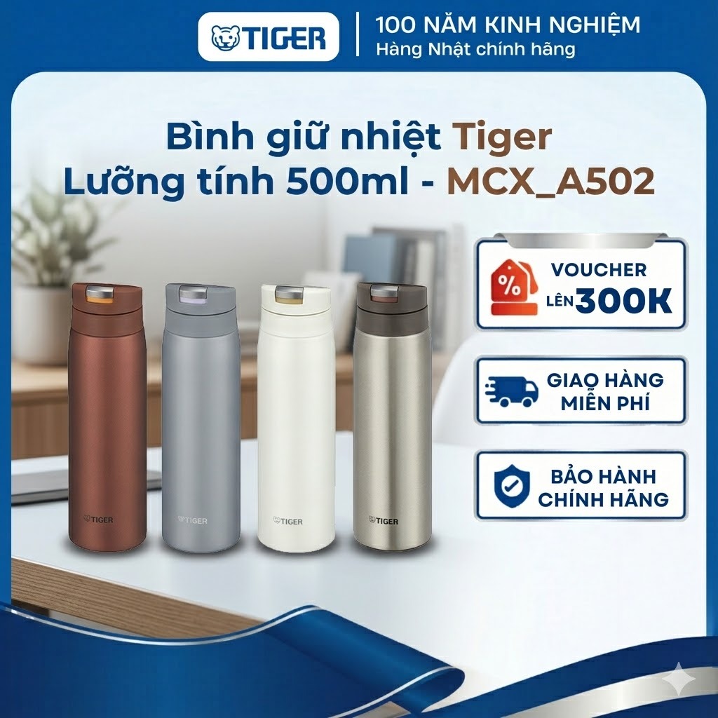 Bình Giữ Nhiệt lưỡng tính Tiger 500ml _ Giữ nhiệt lâu, nắp bật 1 chạm MCX _ A502 _ Hàng chính hãng