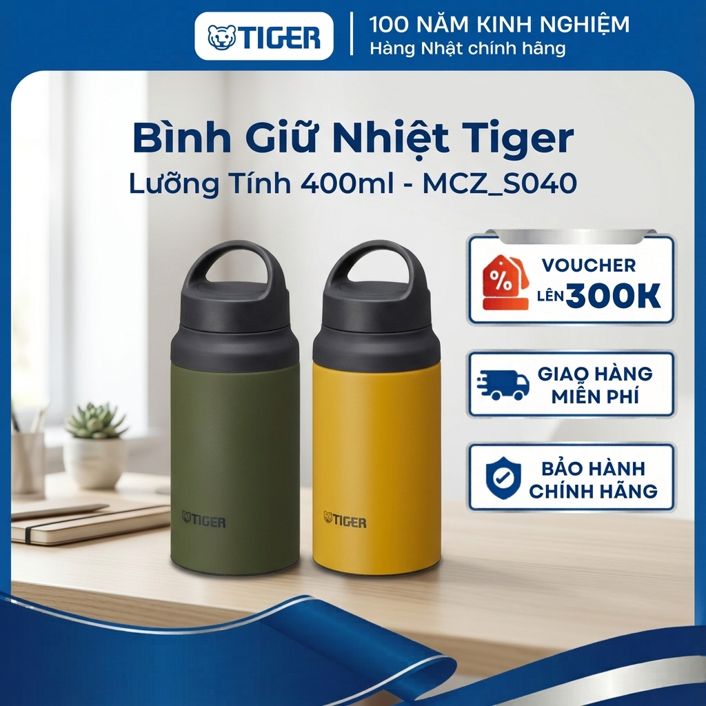 Bình giữ nhiệt lưỡng tính 400ml Tiger - Nắp bật một chạm, khóa an toàn - MCZ-S040 - Hàng chính hãng