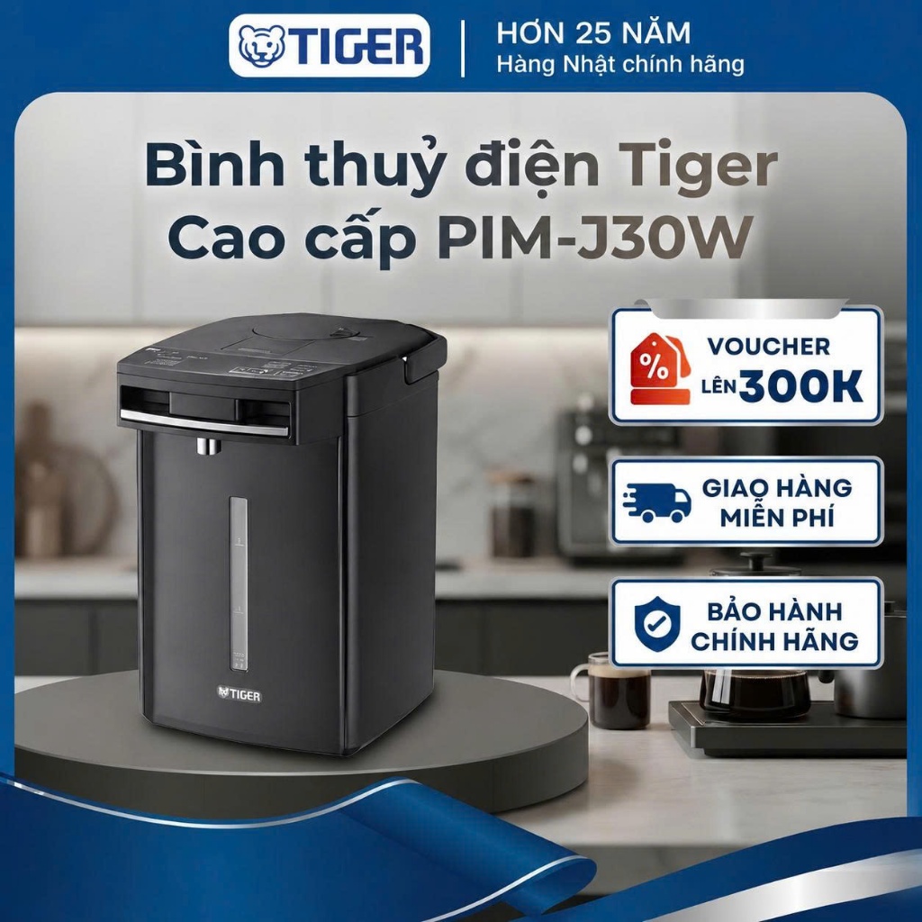 Bình thuỷ điện Tiger 3 Lít - Phiên bản cao cấp, giữ nhiệt đỉnh cao - PIM-J30W - Hàng chính hãng