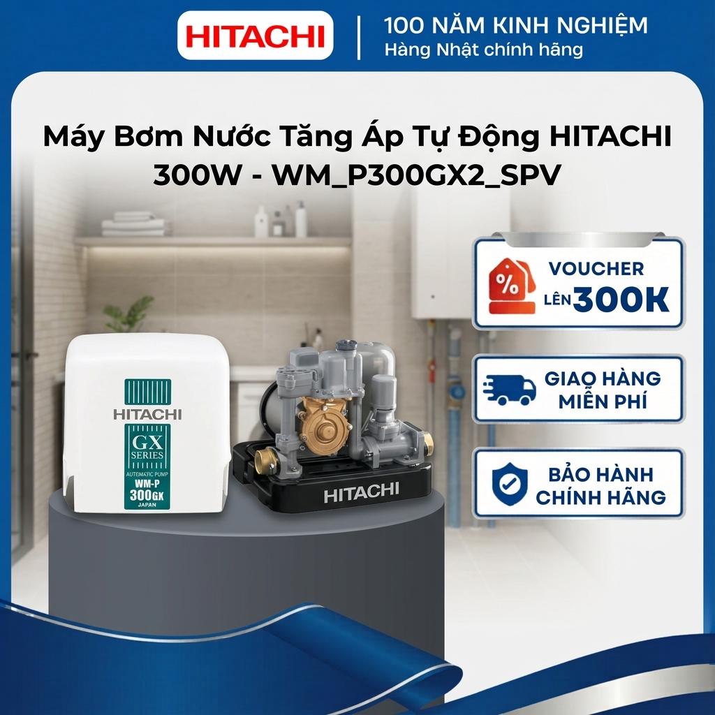 Máy bơm nước tăng áp tự động HITACHI - Kiểu dáng vuông 300W - WM-P300GX2-SPV - Hàng chính hãng
