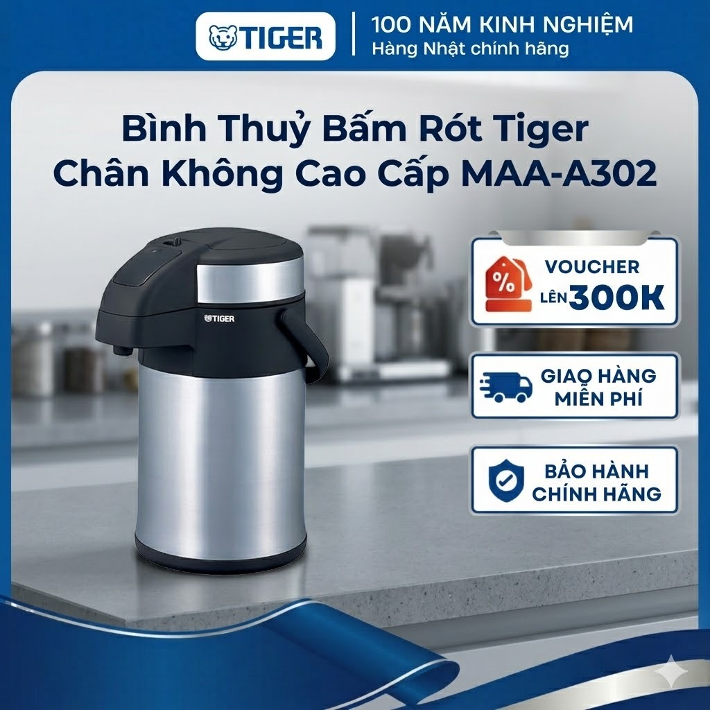 Bình thủy chứa ruột chân không Tiger 3 Lít - Công nghệ chống bám bẩn - MAA-A302 - Hàng chính hãng