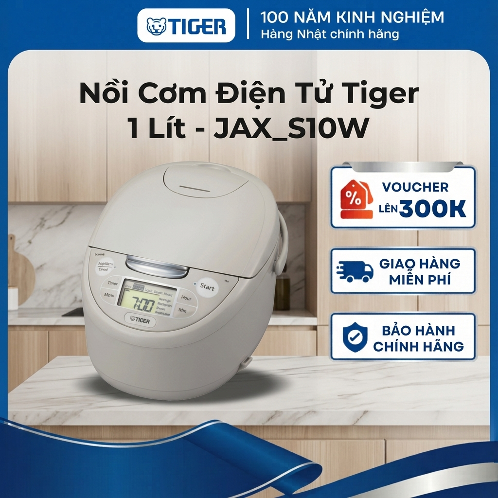 Nồi cơm điện tử Tiger 1 Lít - Công nghệ nấu kép Tacook - JAX-S10W - Hàng chính hãng
