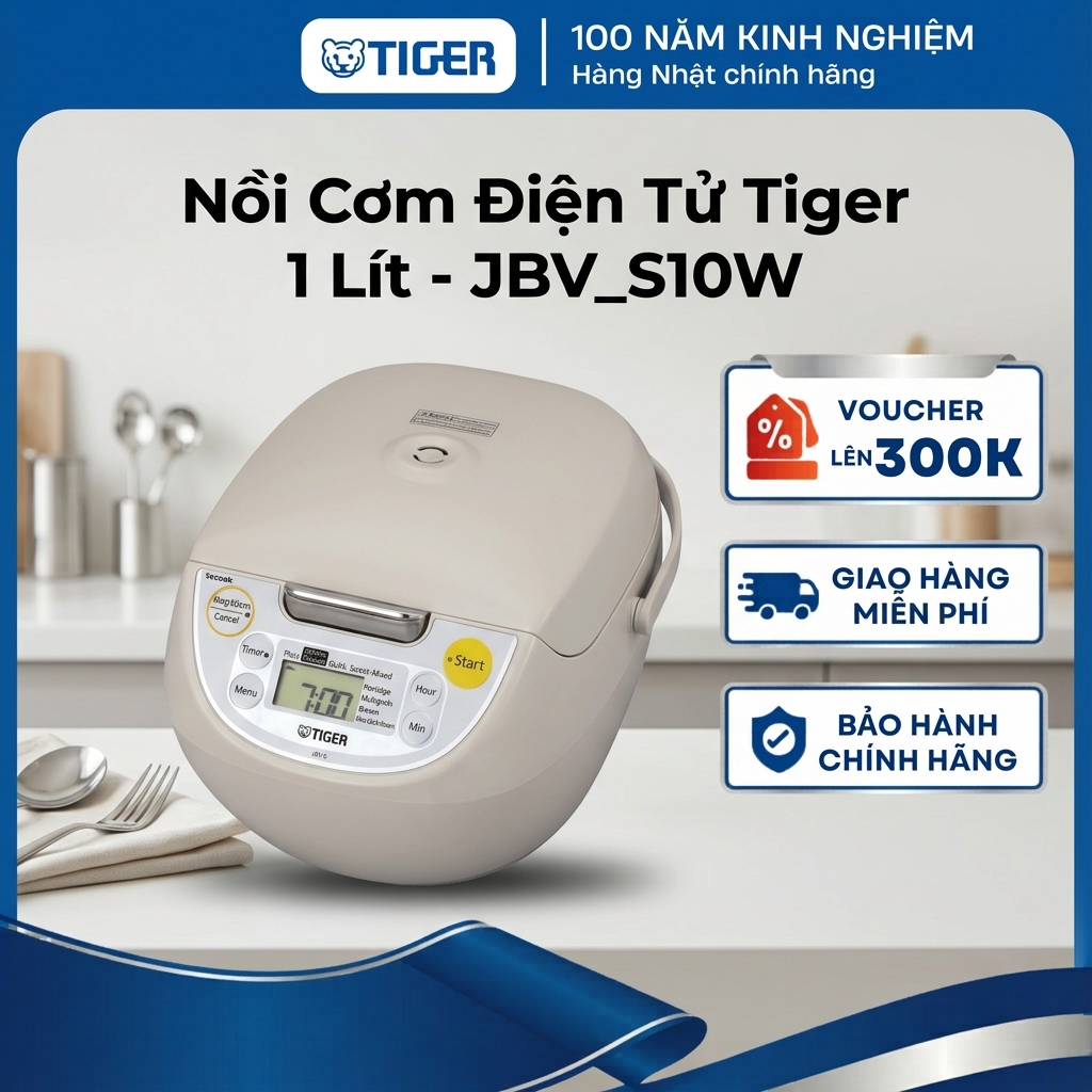 Nồi cơm điện tử Tiger  1 Lít _ Công nghệ Tacook độc quyền _ JBV_S10W _ Hàng chính hãng