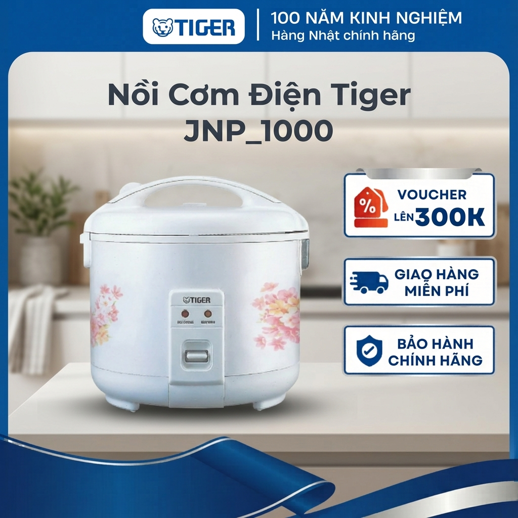 Nồi cơm điện Tiger 1 Lít -  Chất liệu bền đẹp, lòng nồi chống dính - JNP_1000 - Hàng chính hãng