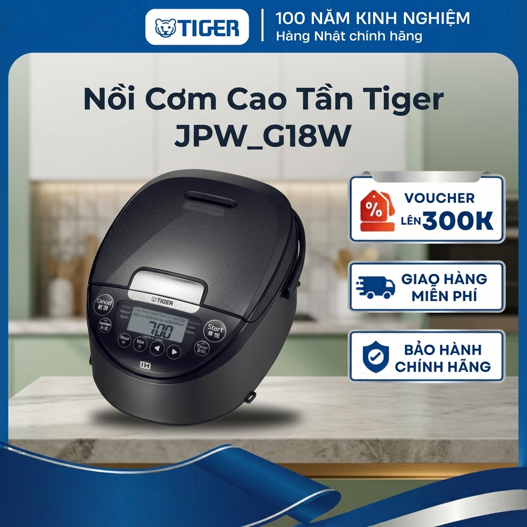 Nồi cơm điện cao tần Tiger 1.8 Lít - Nấu cơm với hơn 100 năm kinh nghiệm - JPW-G18W- Hàng chính hãng