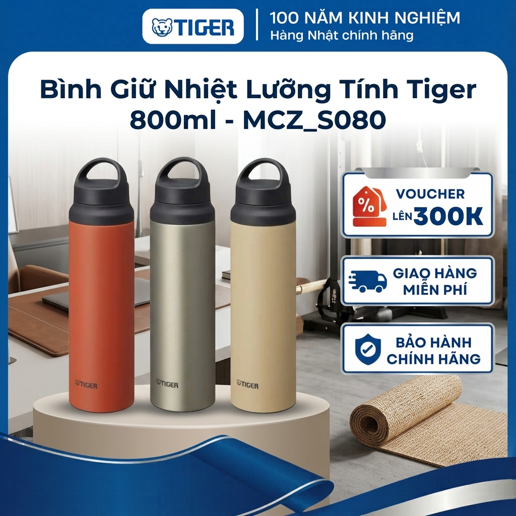 Bình giữ nhiệt lưỡng tính Tiger 800ml - Khoá an toàn 1 chạm - MCZ-S080 - Hàng chính hãng