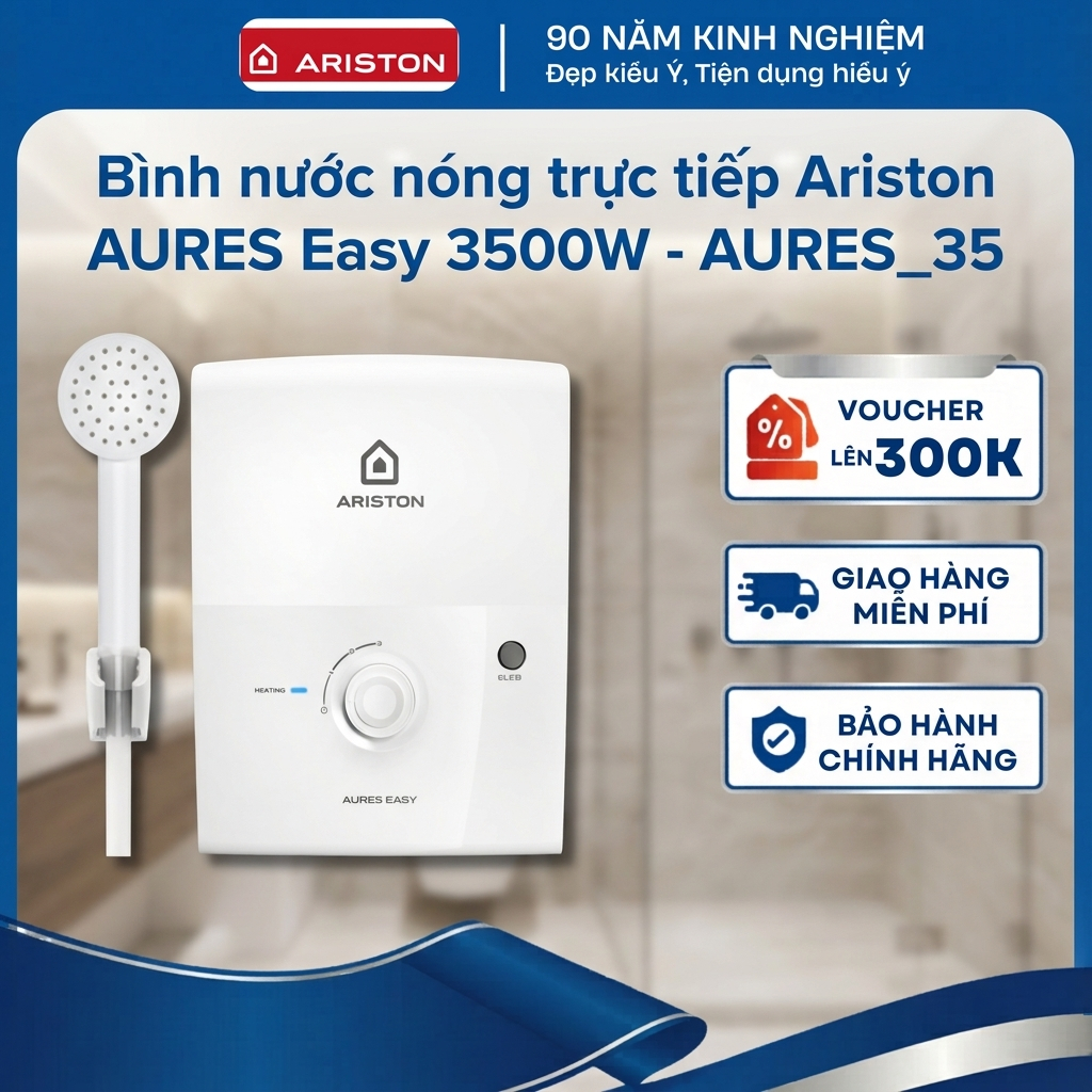 Bình nước nóng trực tiếp Ariston AURES Easy 3500W - Siêu nhạy - AURES-3.5 - Hàng chính hãng