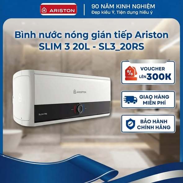 Bình nước nóng gián tiếp Ariston SLIM 3  20 Lít - Bình ngang, LED - SL3-20RS - Hàng chính hãng