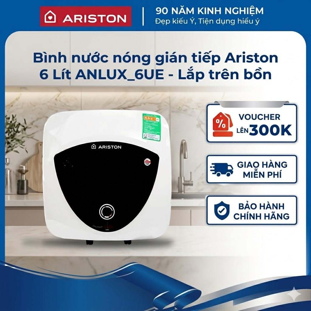 Bình nước nóng gián tiếp Ariston Andris Lux  6L - Lắp trên bồn rửa - ANLUX-6UE - Hàng chính hãng