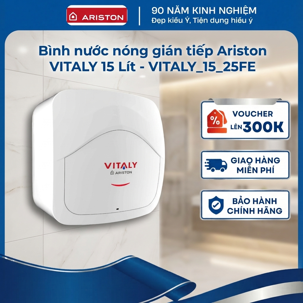 Bình nước nóng gián tiếp Ariston VITALY 15 Lít - VITALY_15_25FE ,Thiết kế hiện đại hàng chính hãng