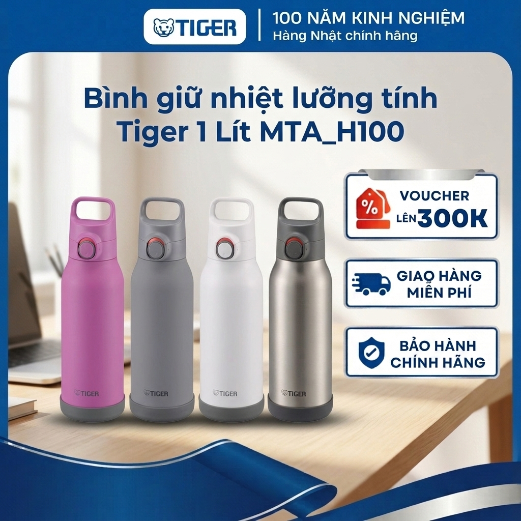 Bình cách nhiệt chân không Tiger MTA-H100 đế chống va đập , bình giữ nhiệt chính hãng