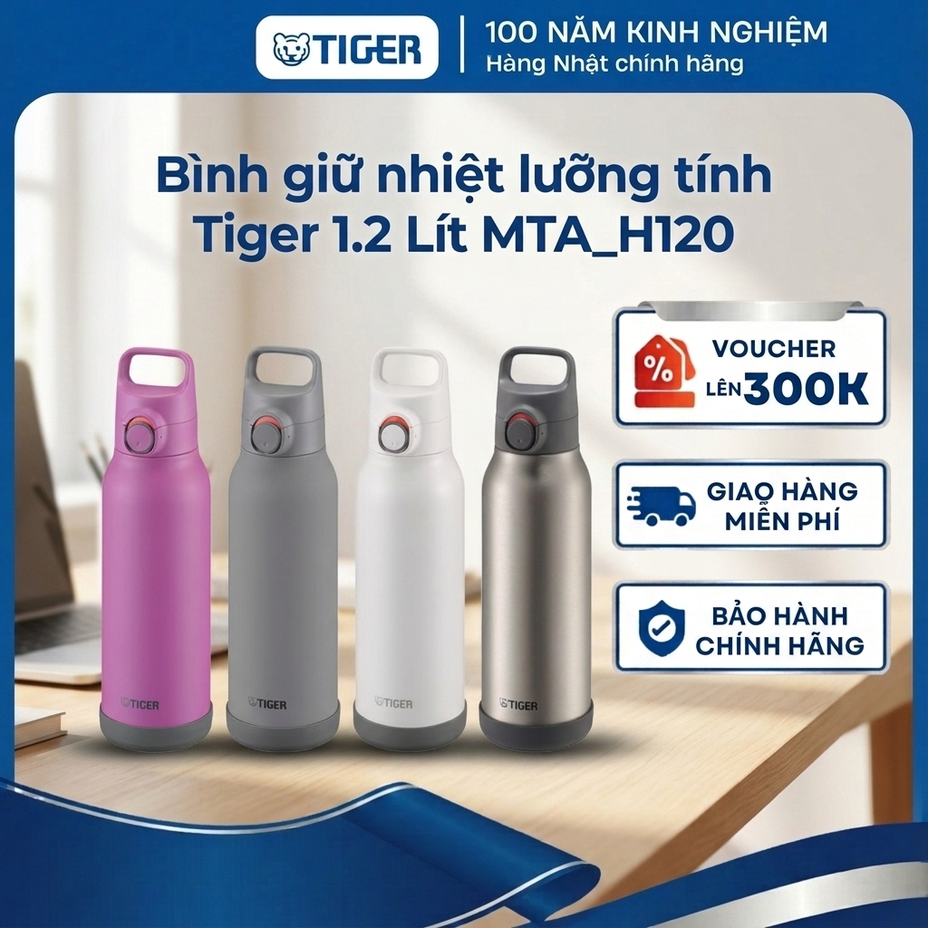 Bình cách nhiệt chân không Tiger MTA-H120 đế chống va đập , bình giữ nhiệt chính hãng