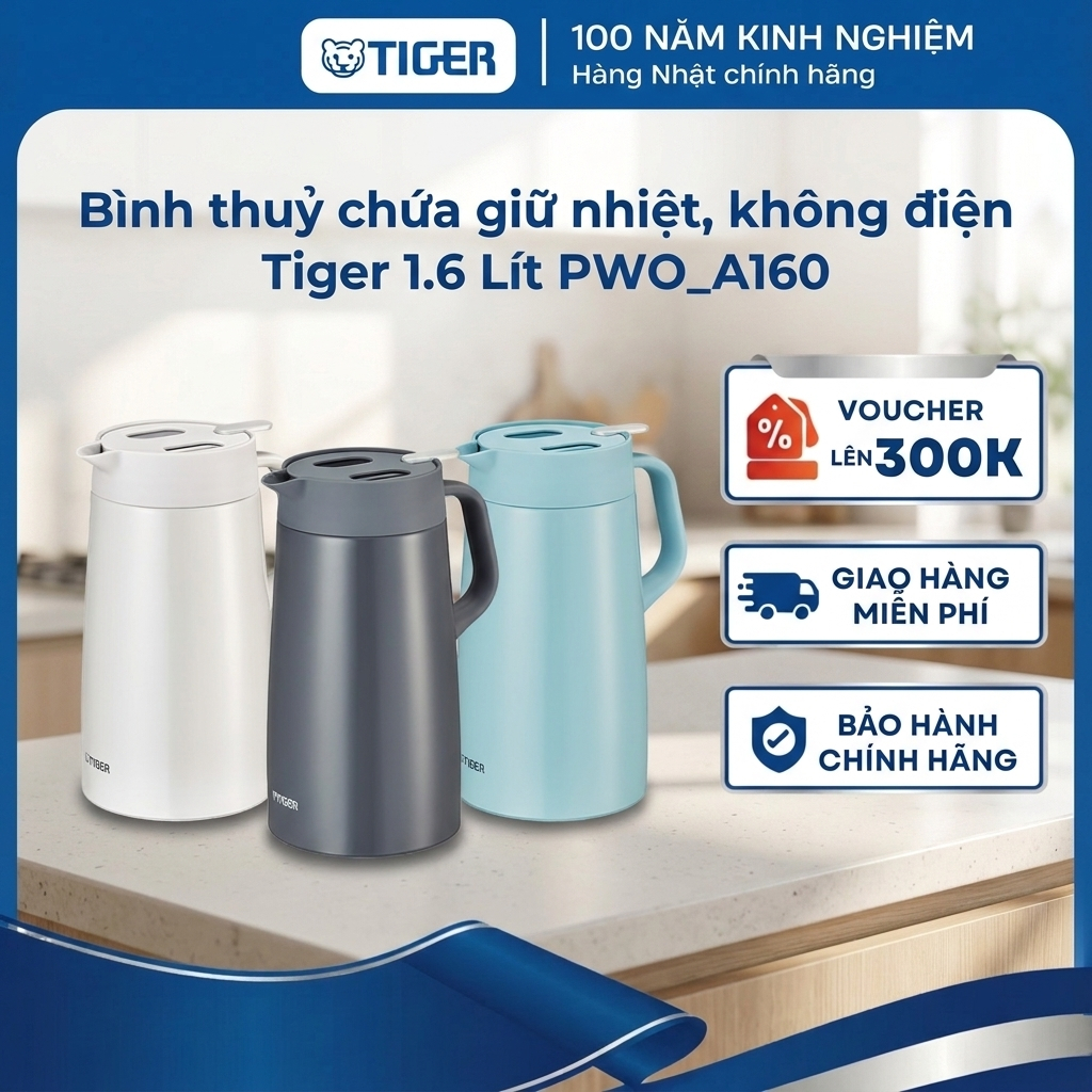 Bình thuỷ chứa chân không PWO-A160 , bình cách nhiệt cầm tay nhỏ gọn chính hãng