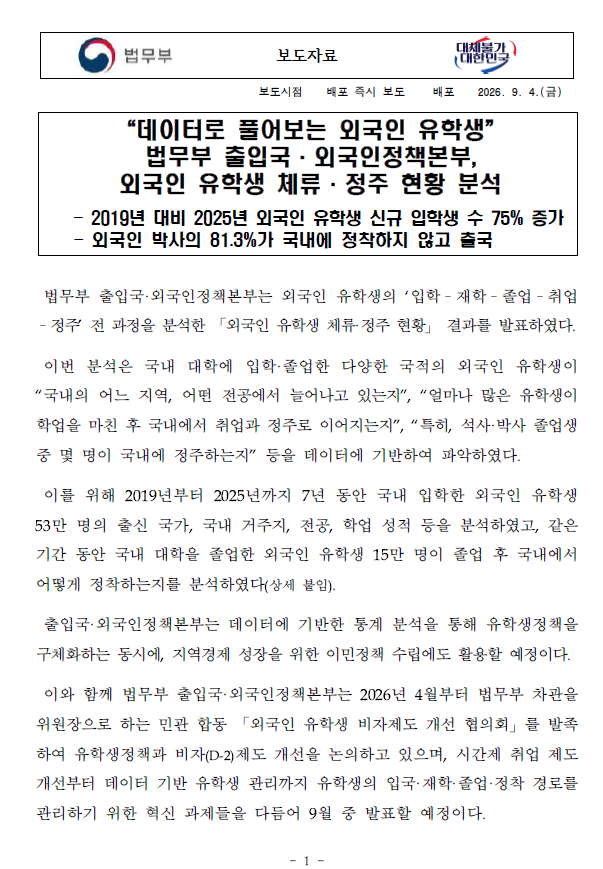 최신 보고서: 한국 유학 & 정착·이민의 전체 현황 (2019–2025