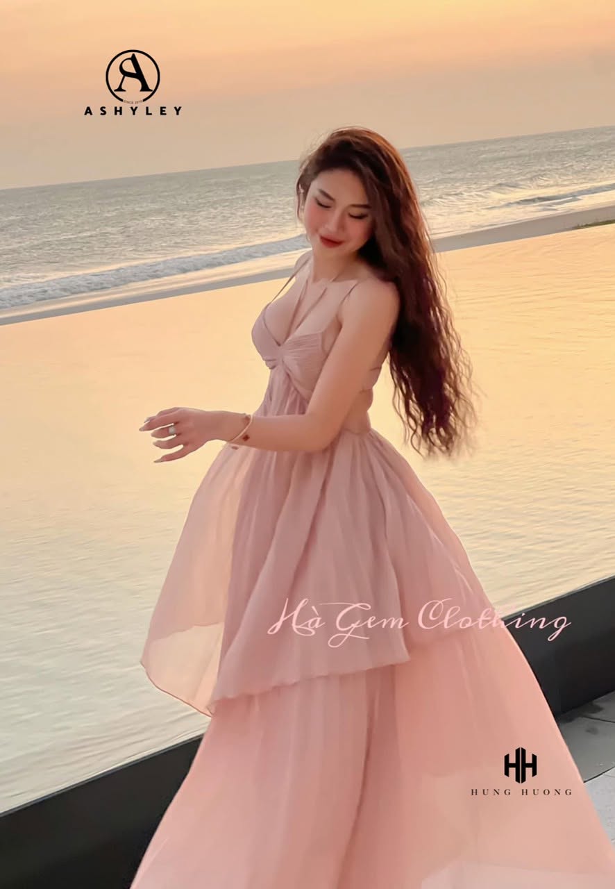 Maxi nâu dập ly khoét eo