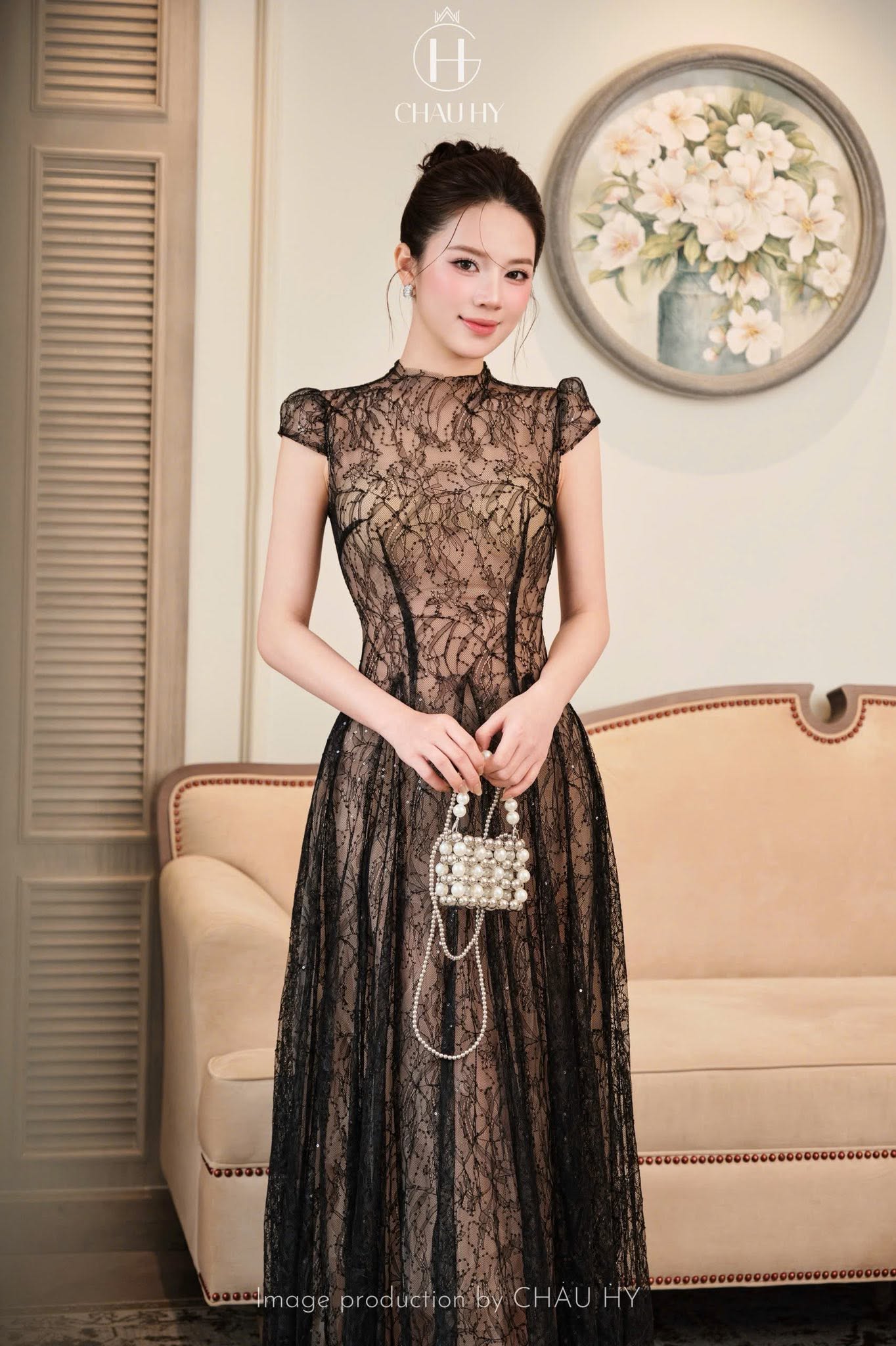 VT đen ren tay cộc CHAUHY (kèm quần bảo hộ ) CS1