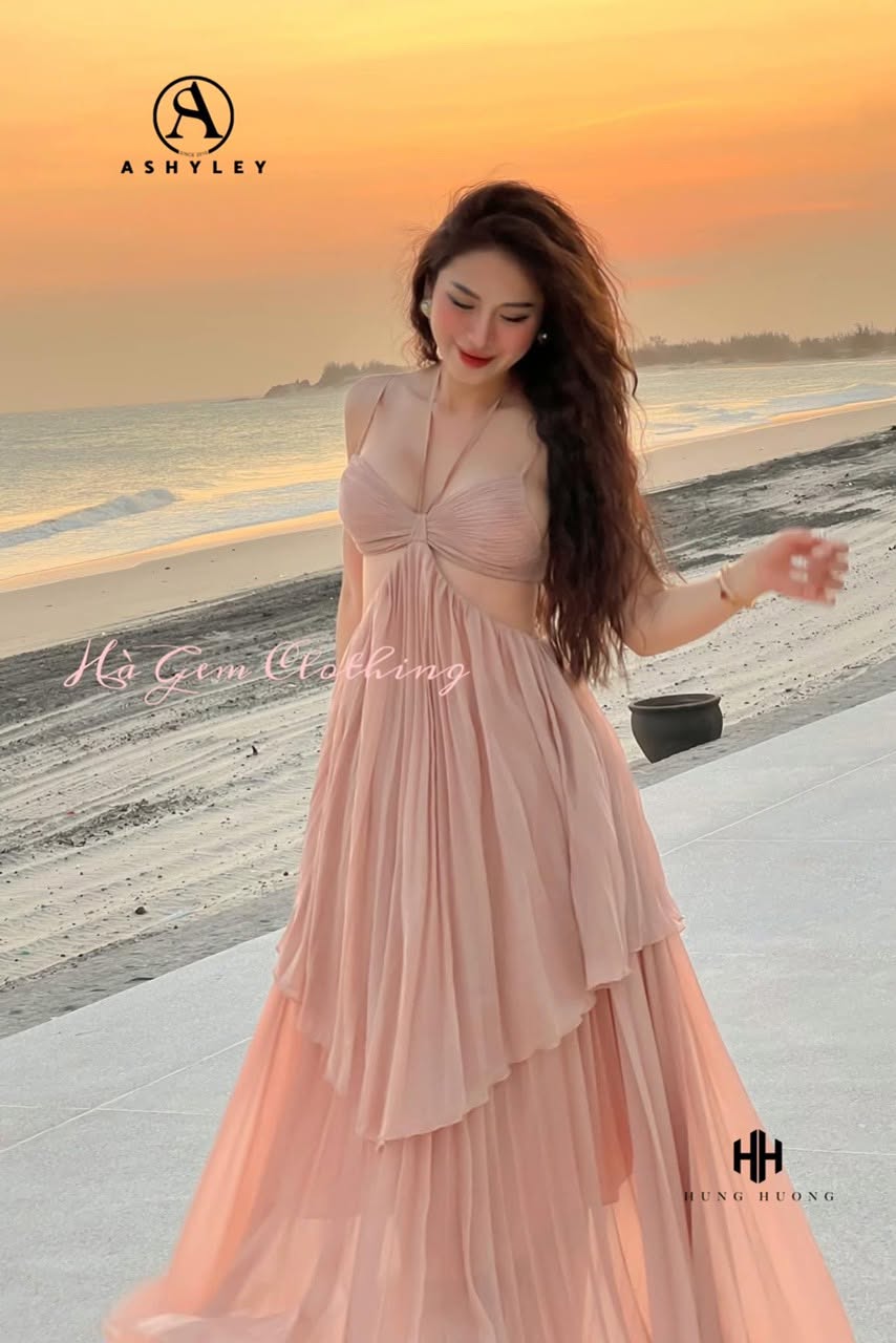 Maxi nâu dập ly khoét eo