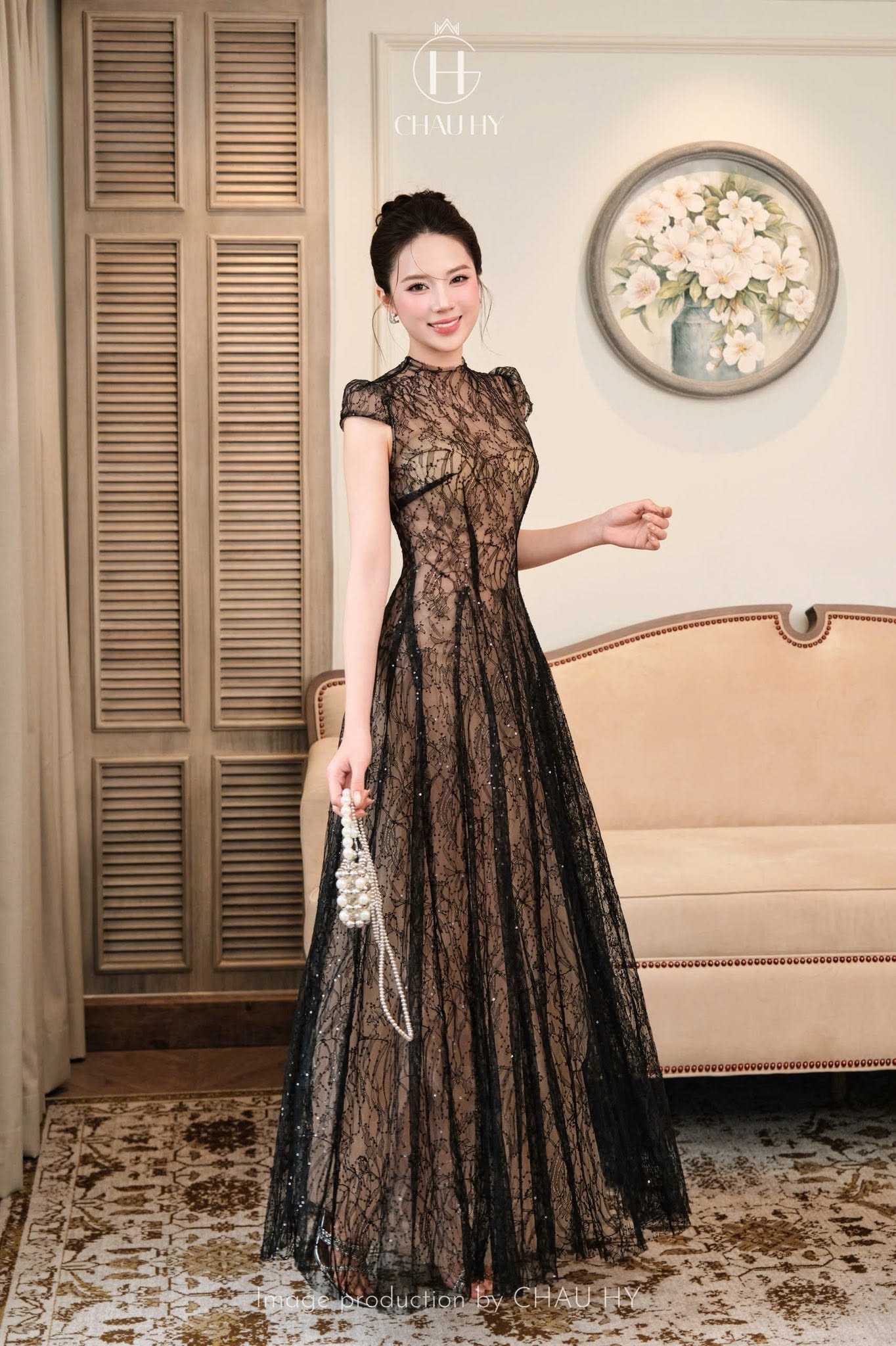 VT đen ren tay cộc CHAUHY (kèm quần bảo hộ ) CS1