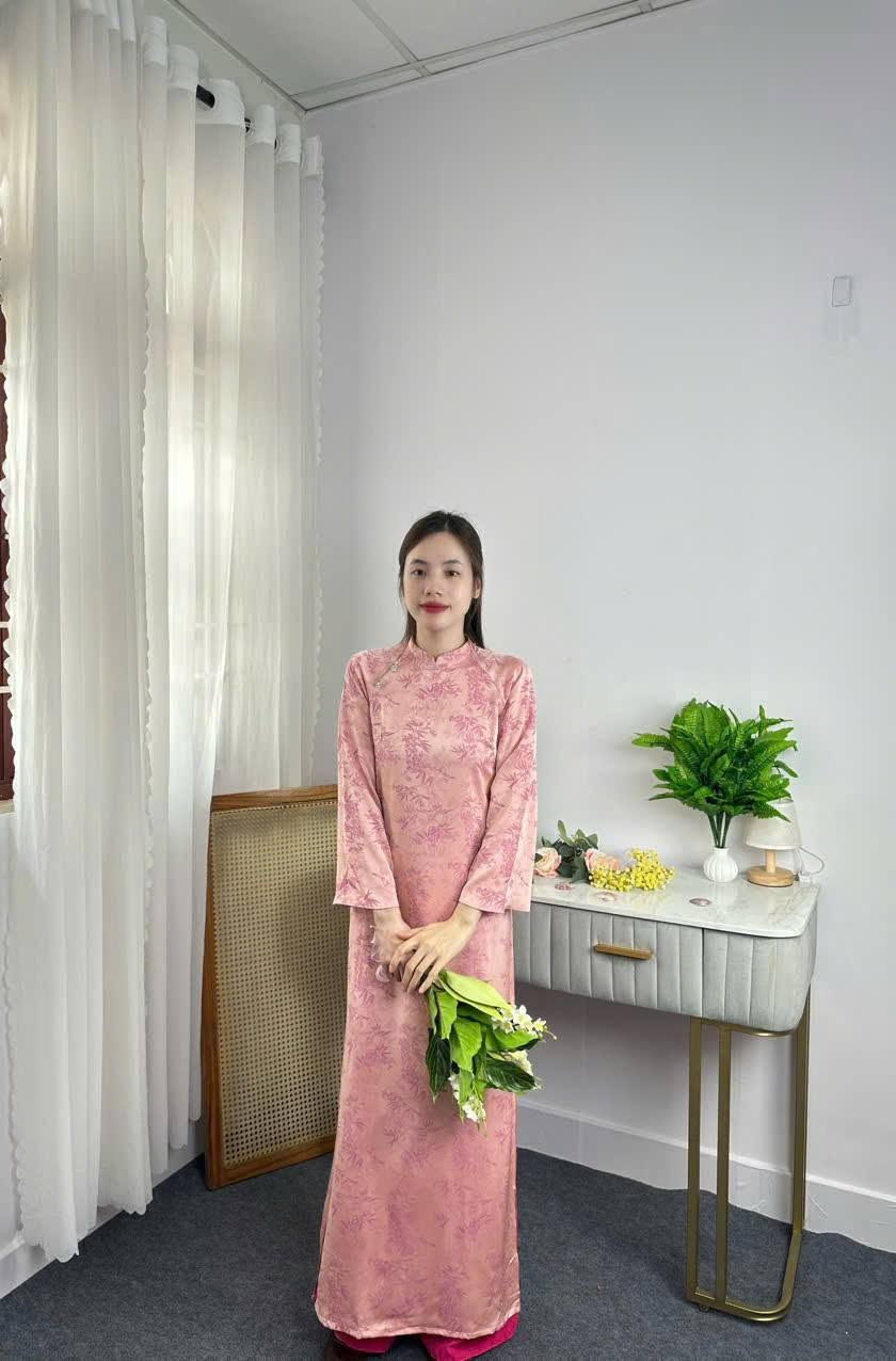 AD lụa hồng ht lá tím cổ 3p