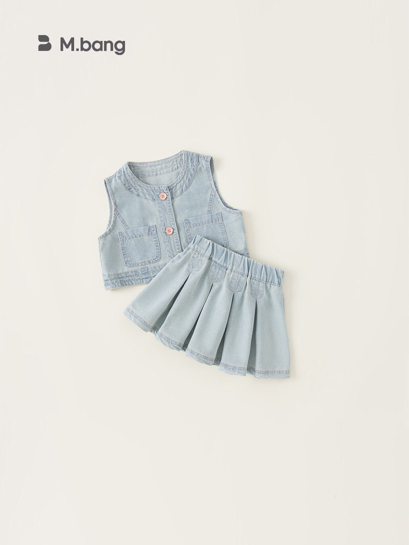 Set váy bò bé gái Mbang chất nhẹ thoáng mát xinh xắn, Set váy bò bé gái Mbang sang chảnh cho bé
