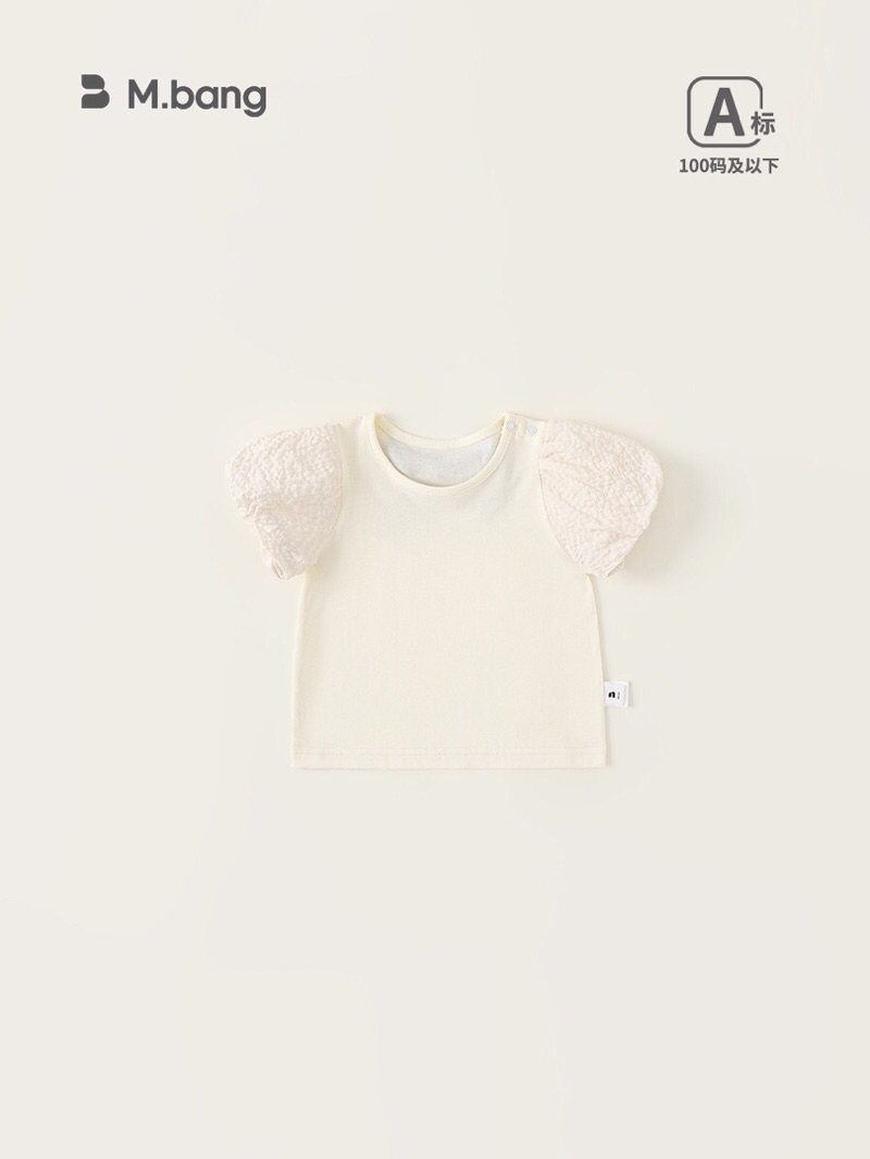 Áo cho bé gái gắn nơ xinh xắn M.bang chất vải cotton, Áo bé gái cộc tay Mbang chất cotton điệu đà