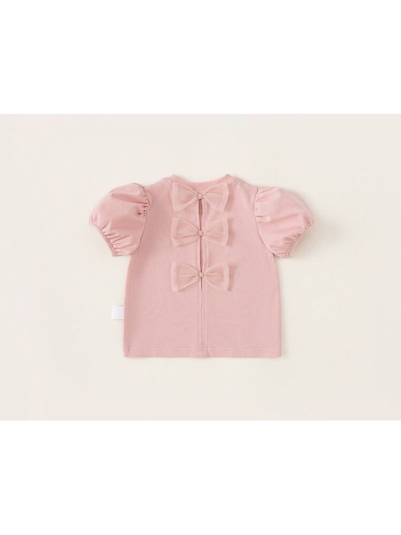 Áo cho bé gái gắn nơ xinh xắn M.bang chất vải cotton, Áo bé gái cộc tay Mbang chất cotton điệu đà