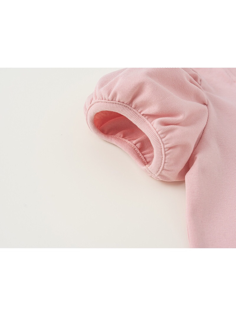 Áo cho bé gái gắn nơ xinh xắn M.bang chất vải cotton, Áo bé gái cộc tay Mbang chất cotton điệu đà