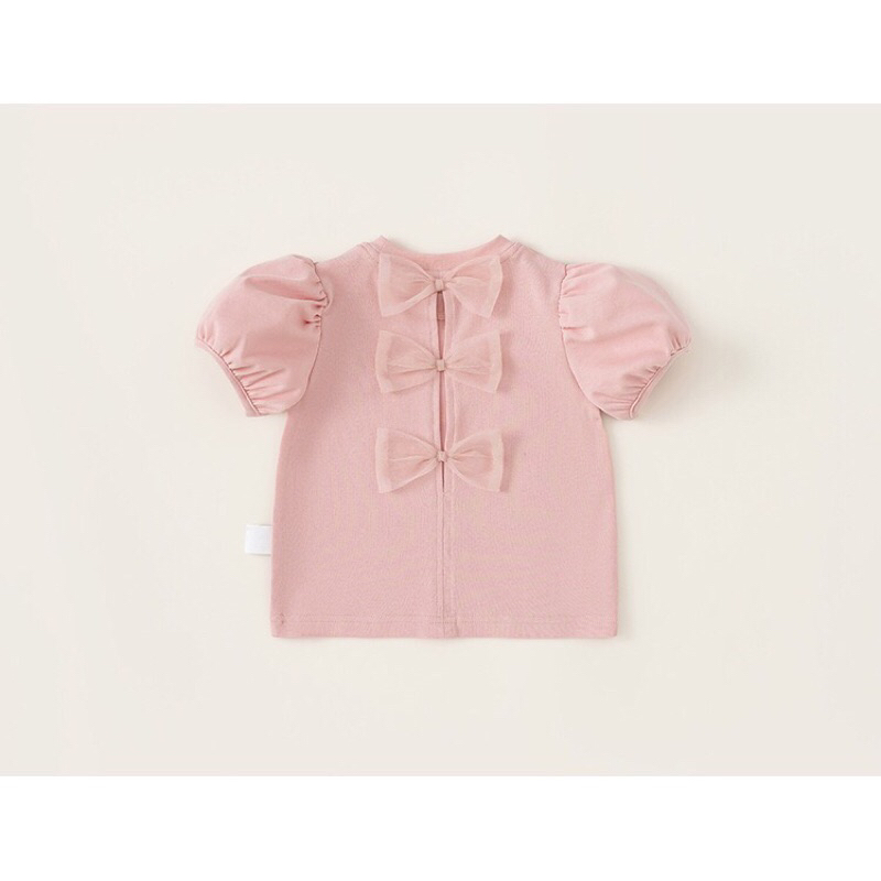 Áo cho bé gái gắn nơ xinh xắn M.bang chất vải cotton, Áo bé gái cộc tay Mbang chất cotton điệu đà