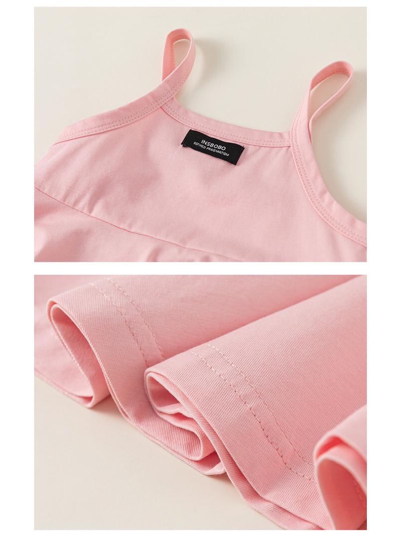 Áo hai dây bé gái Mbang chất cotton siêu mát, Áo hai dây bé gái Mbang màu hồng xinh xắn