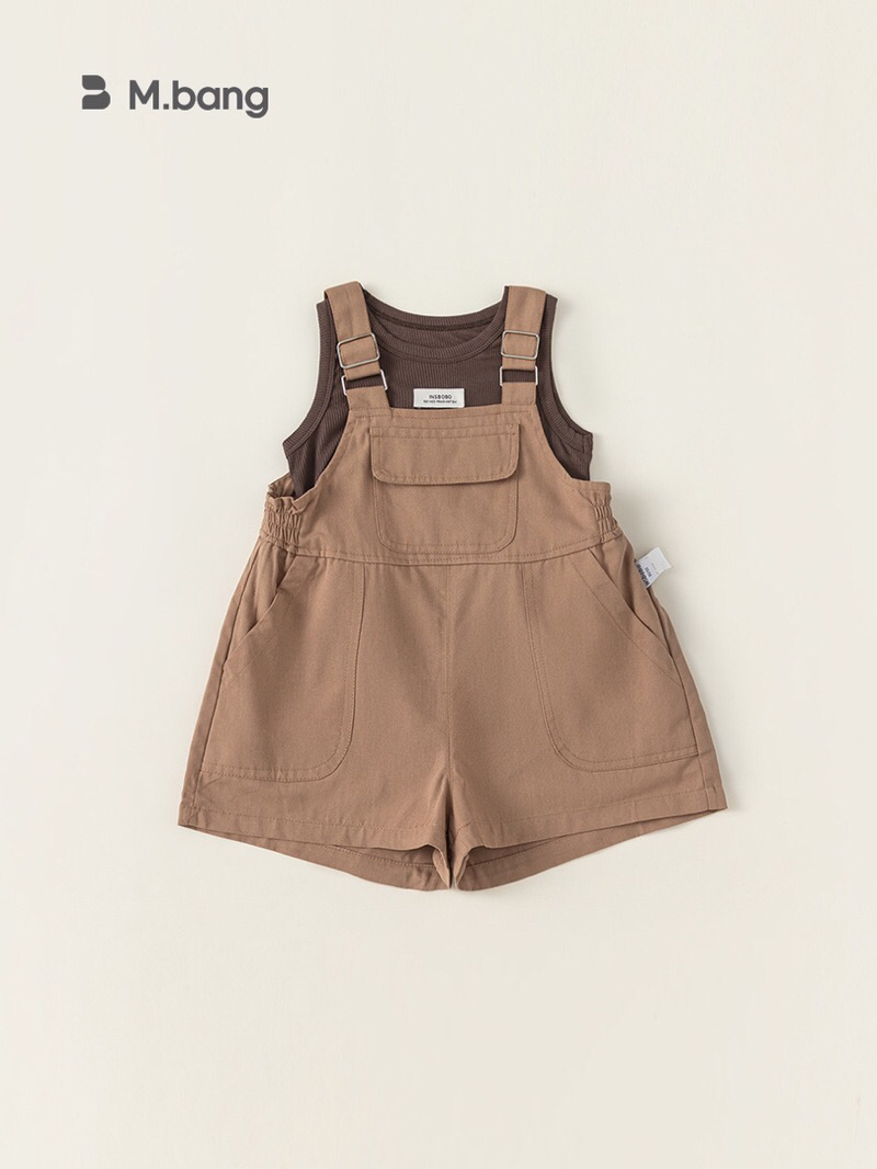 Set yếm áo bé gái Mbang màu hồng xinh xắn hàng thiết kế chất đẹp, Set yếm Mbang cho bé đi chơi đi học