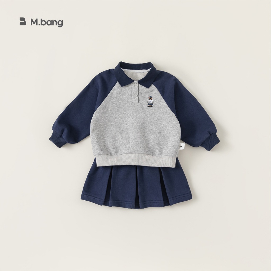 Set áo dài tay phối chân váy xếp ly chất cotton mềm mịn, phong cách Hàn Quốc M.bang cho bé gái
