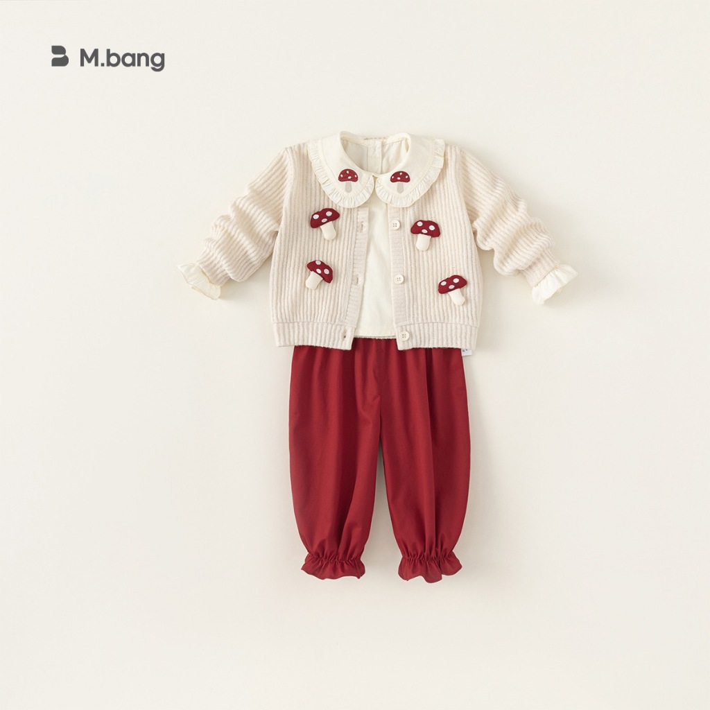 Bộ quần áo bé gái Mbang 3 chi tiết thu đông xinh xắn phong cách. Bộ quần áo bé gái Mbang kèm áo khoác len xinh xắn