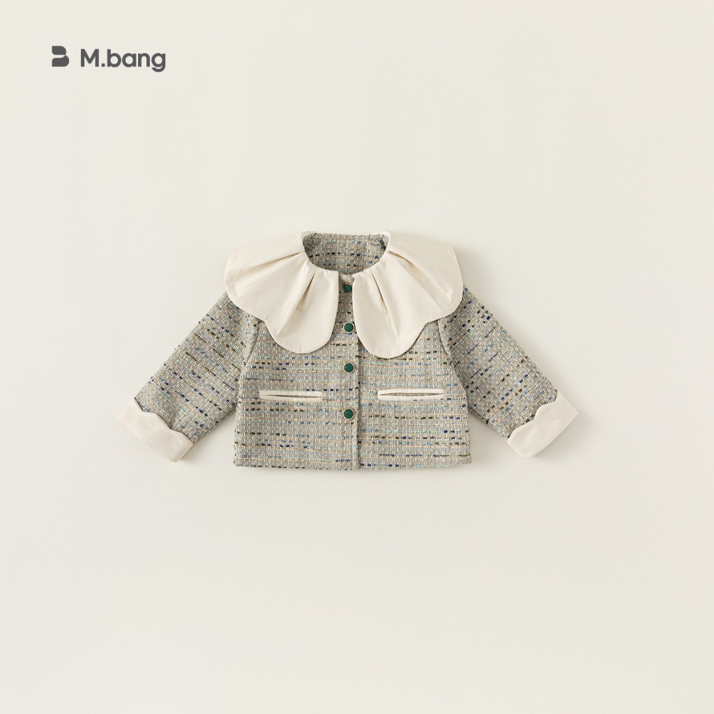 Áo khoác cho bé gái Mbang cổ cánh hoa xinh xắn. Áo khoác bé gái Mbang hàng thiết kế