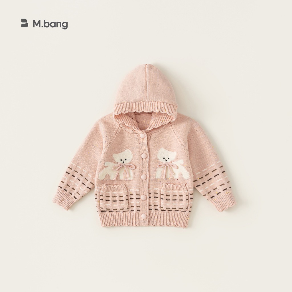 Áo khoác len cho bé gái Mbang siêu mềm ấm, Áo khoác len dệt kim cho bé gái Mbang thiết kế xinh xắn