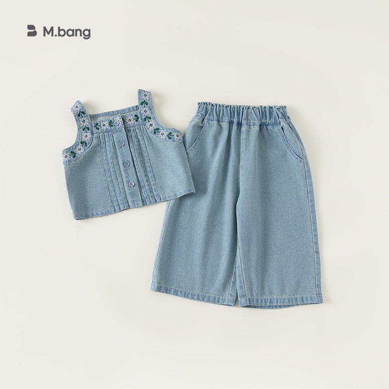 set quần áo bò thêu sang chảnh chất mềm mát M.bang cho bé gái