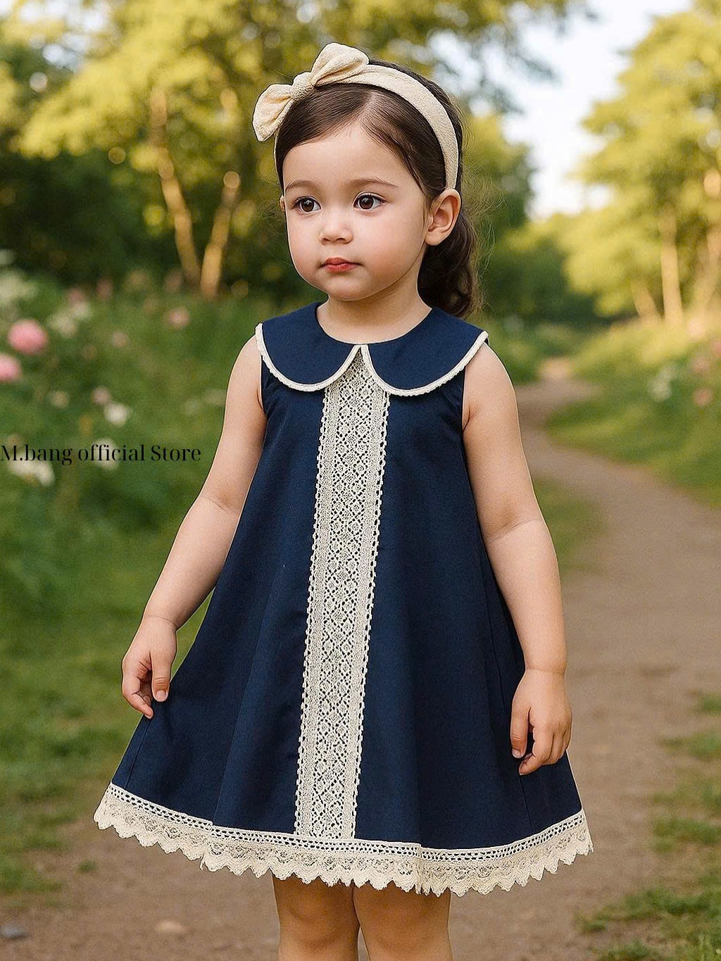 Váy thiết kế độc lạ màu xanh than M.bang cho bé gái