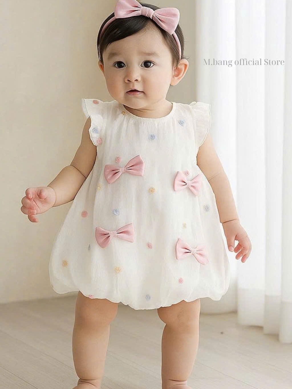 Váy dáng bí trắng gắn nơ xinh xắn M.bang cho bé gái