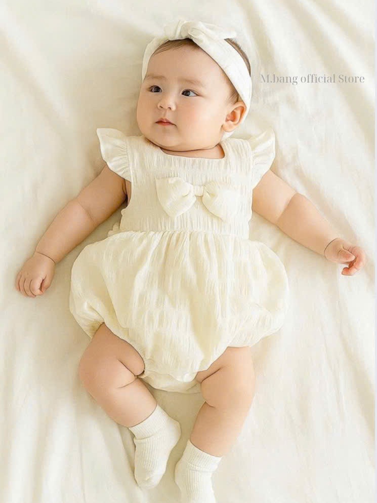Body sơ sinh đính nơ xinh xắn chất siêu mềm M.bang cho bé gái