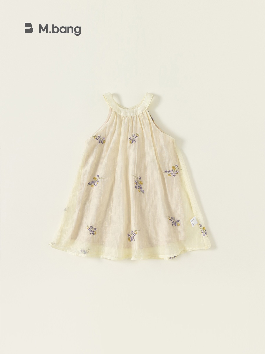 Váy Bé Gái Cổ Yếm Thêu Hoa Nhí M.bang Đầm Vintage Cho Bé Chất Muslin Cao Cấp Mềm Mại Đi Chơi Đi Học