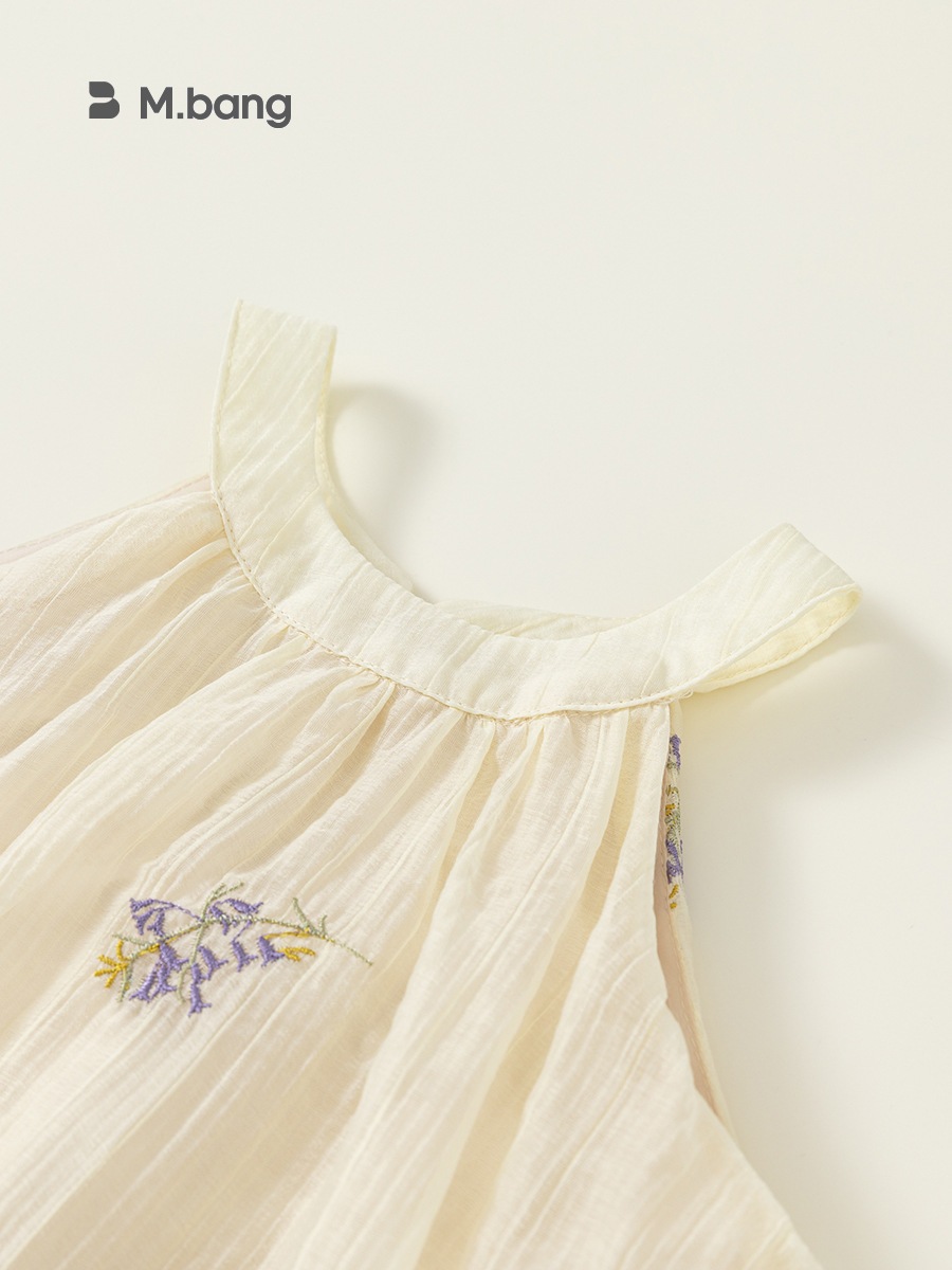 Váy Bé Gái Cổ Yếm Thêu Hoa Nhí M.bang Đầm Vintage Cho Bé Chất Muslin Cao Cấp Mềm Mại Đi Chơi Đi Học