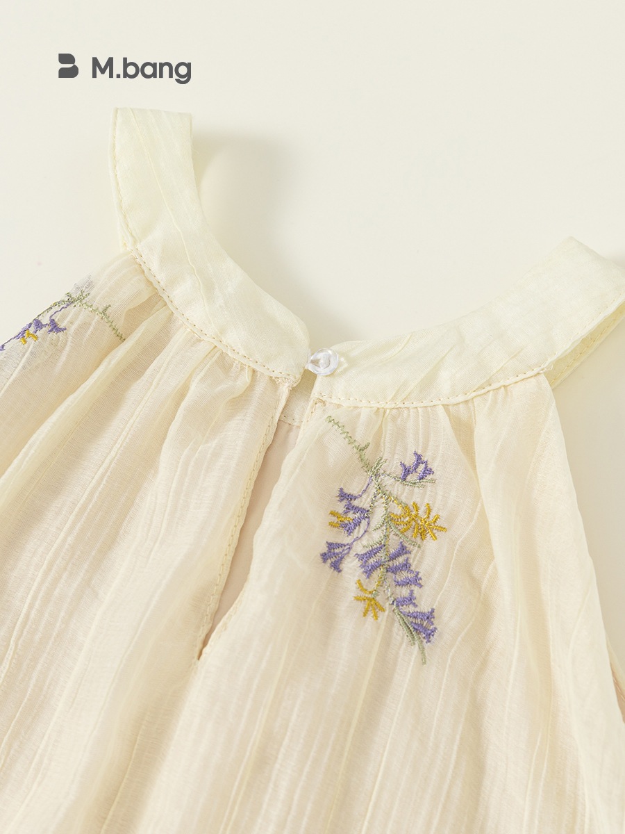Váy Bé Gái Cổ Yếm Thêu Hoa Nhí M.bang Đầm Vintage Cho Bé Chất Muslin Cao Cấp Mềm Mại Đi Chơi Đi Học
