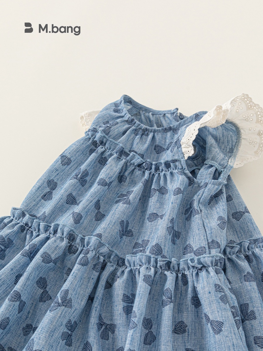 Váy Bé Gái M.bang Họa Tiết Nơ Denim Phối Cánh Tiên Ren Điệu Đà