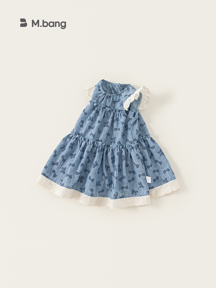 Váy Bé Gái M.bang Họa Tiết Nơ Denim Phối Cánh Tiên Ren Điệu Đà