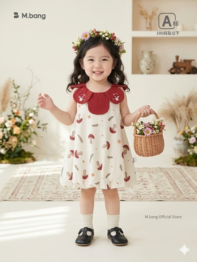 Váy Dáng Bí Cổ Hoa M.bang Chất Cotton Siêu Thoáng Mát Xinh Xắn cho bé gái