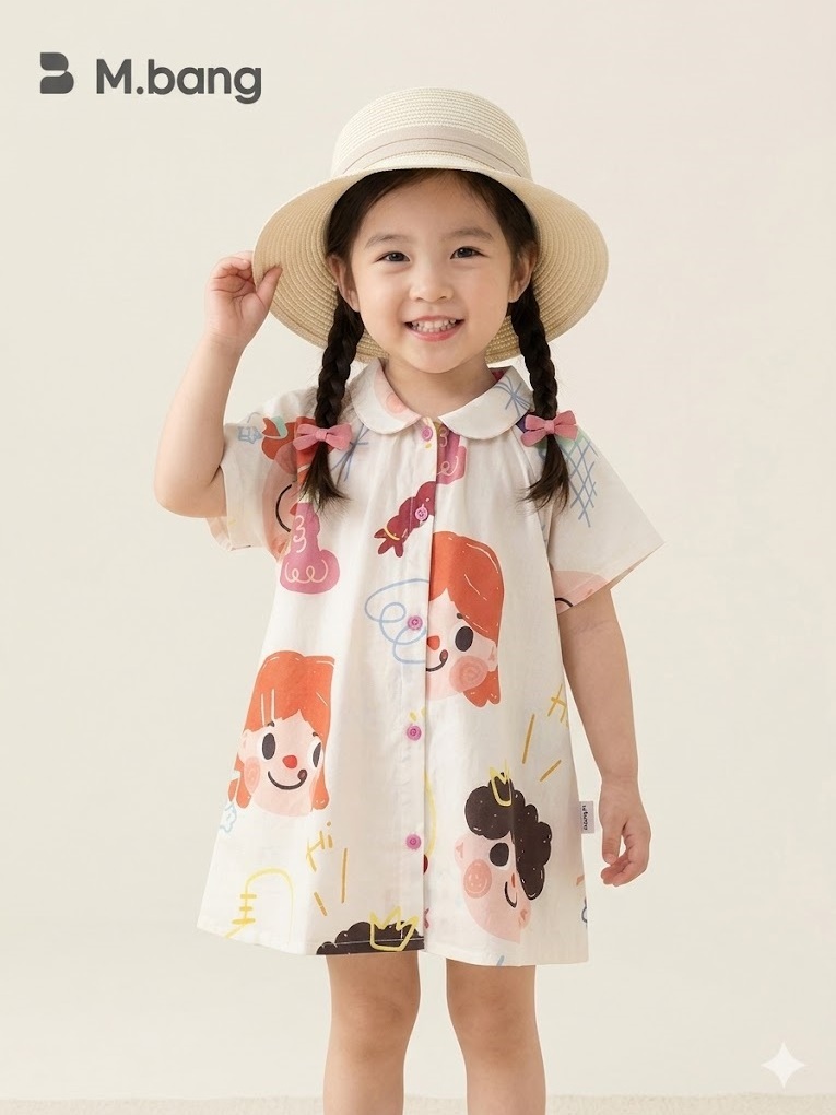 Váy sơ mi hoạ tiết dễ thương M.bang cho bé gái