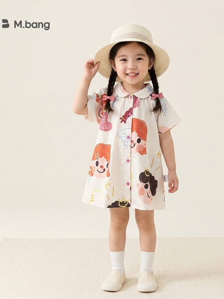 Váy sơ mi hoạ tiết dễ thương M.bang cho bé gái