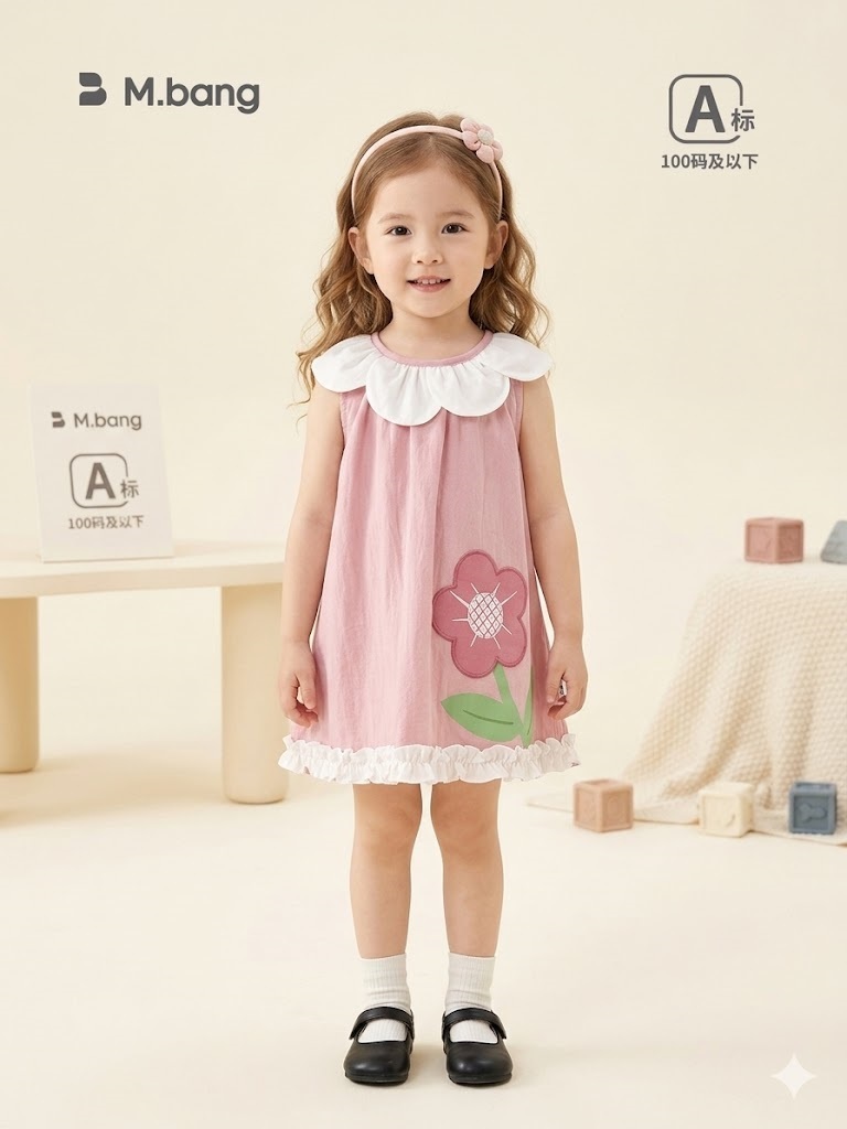 Váy Bé Gái M.bang Đầm Công Chúa Dáng Chữ A Sát Nách Cổ Sen Đính Hoa Cho Bé Từ 8 Tháng  Đến 5 Tuổi Vải Cotton Thô Mềm Mại