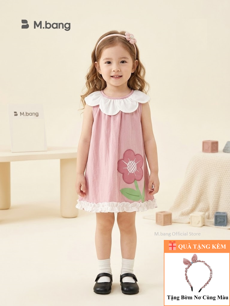 Váy Bé Gái M.bang Đầm Công Chúa Dáng Chữ A Sát Nách Cổ Sen Đính Hoa Cho Bé Từ 8 Tháng  Đến 5 Tuổi Vải Cotton Thô Mềm Mại