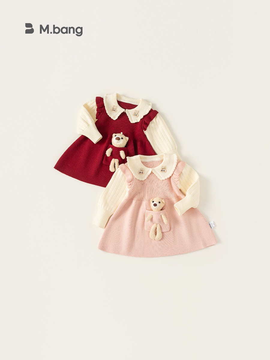 Váy len bé gái Mbang kèm gấu nhỏ dễ thương, Váy len bé gái Mbang kèm gấu siêu cute