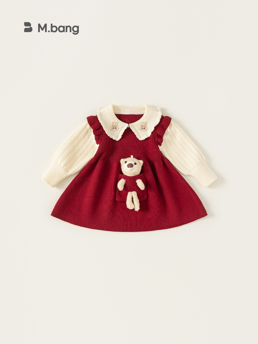 Váy len bé gái Mbang kèm gấu nhỏ dễ thương, Váy len bé gái Mbang kèm gấu siêu cute